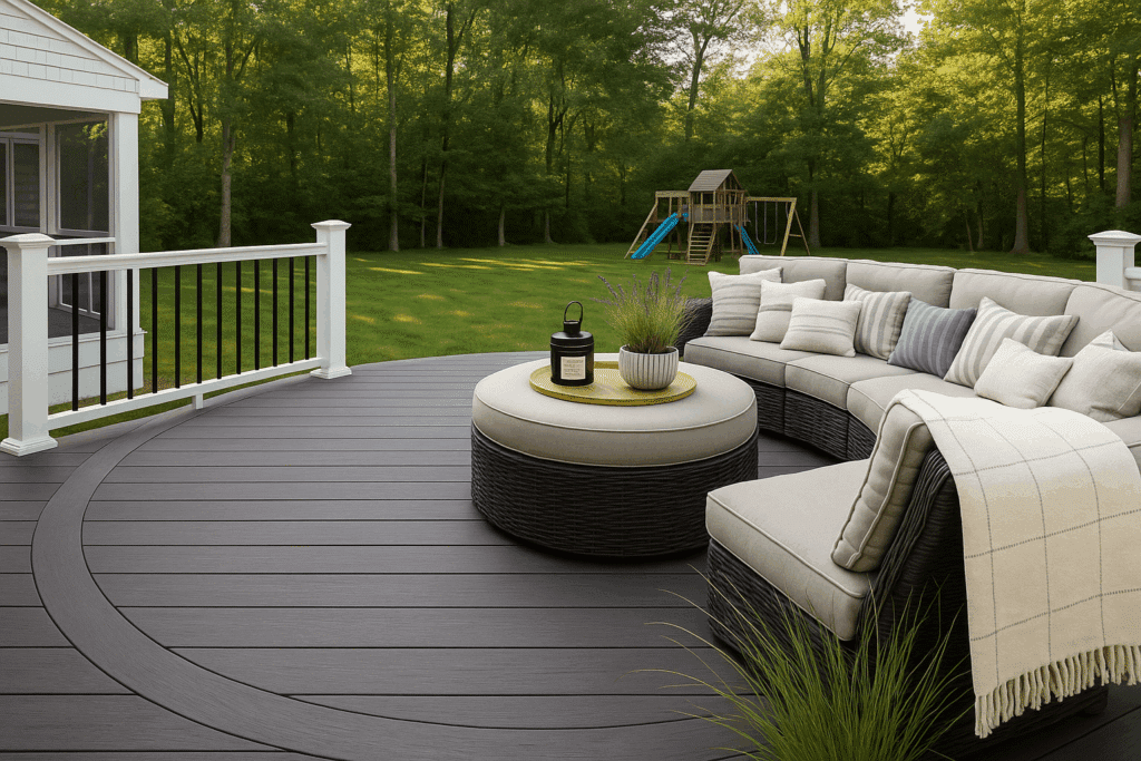 modern deck with clean lines and elevated sections