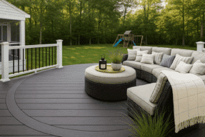 modern deck with clean lines and elevated sections