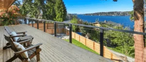 New composite deck installation on a rainy day in the Pacific Northwest