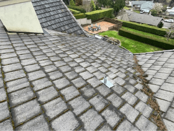 Removing dirt and grime from an asphalt shingle roof in Edmonds.

