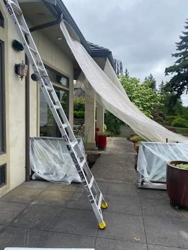 Protected home during roof cleaning process by Orca Roofing.

