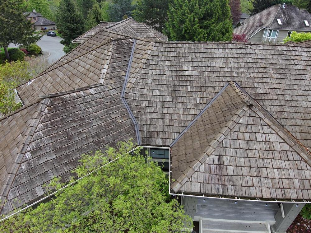 Warm Autumn Blend CertainTeed Presidential Shake TL enhancing a Bellevue home.

