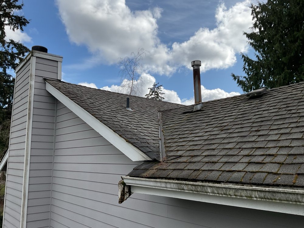 Seamless integration of CertainTeed Northgate roof, skylight, and gutters in Bothell.