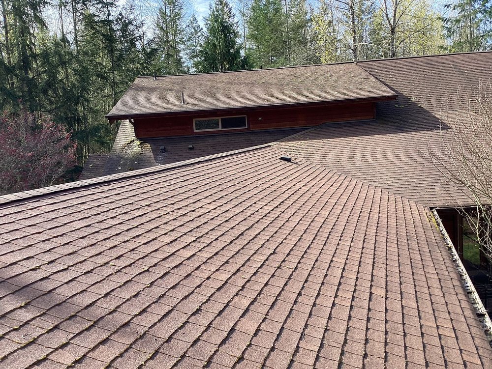 Transformed roof in Carnation, showcasing Orca Roofing's thorough cleaning service.

