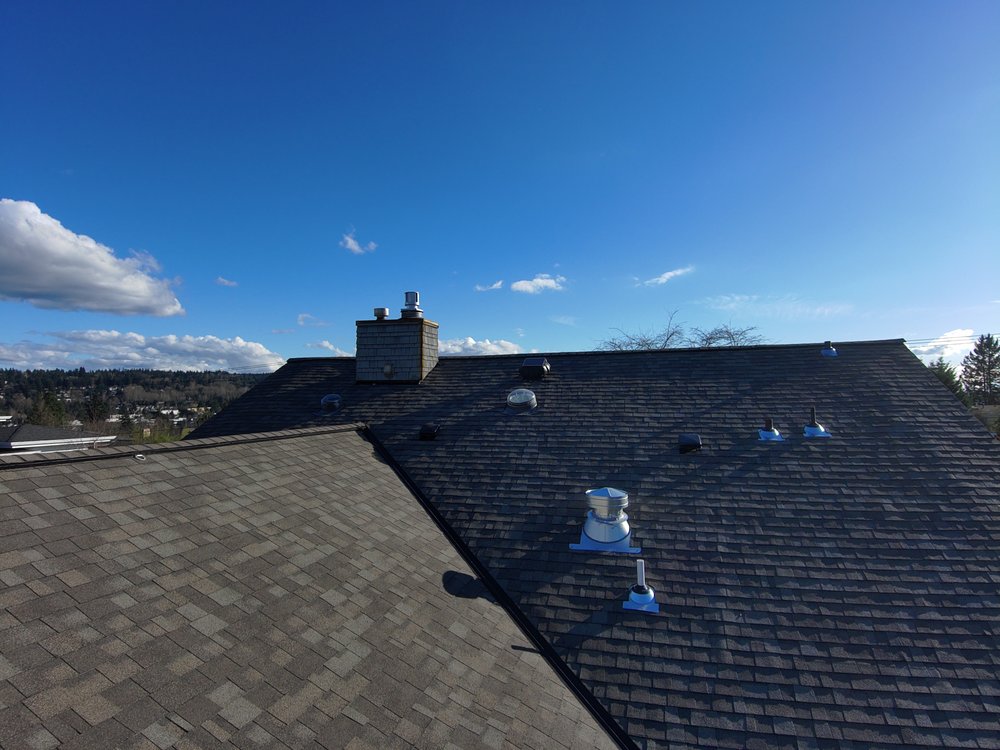 Before and after of a roofing project by Orca Roofing and Exteriors