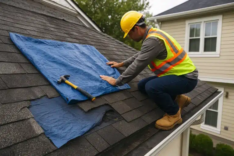 Orca Roofing & Exteriors team performing emergency roof repair in Bellevue