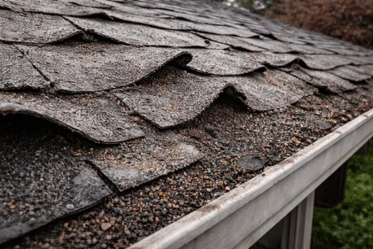 Roof with granule loss and curling shingles requiring replacement in Western Washington